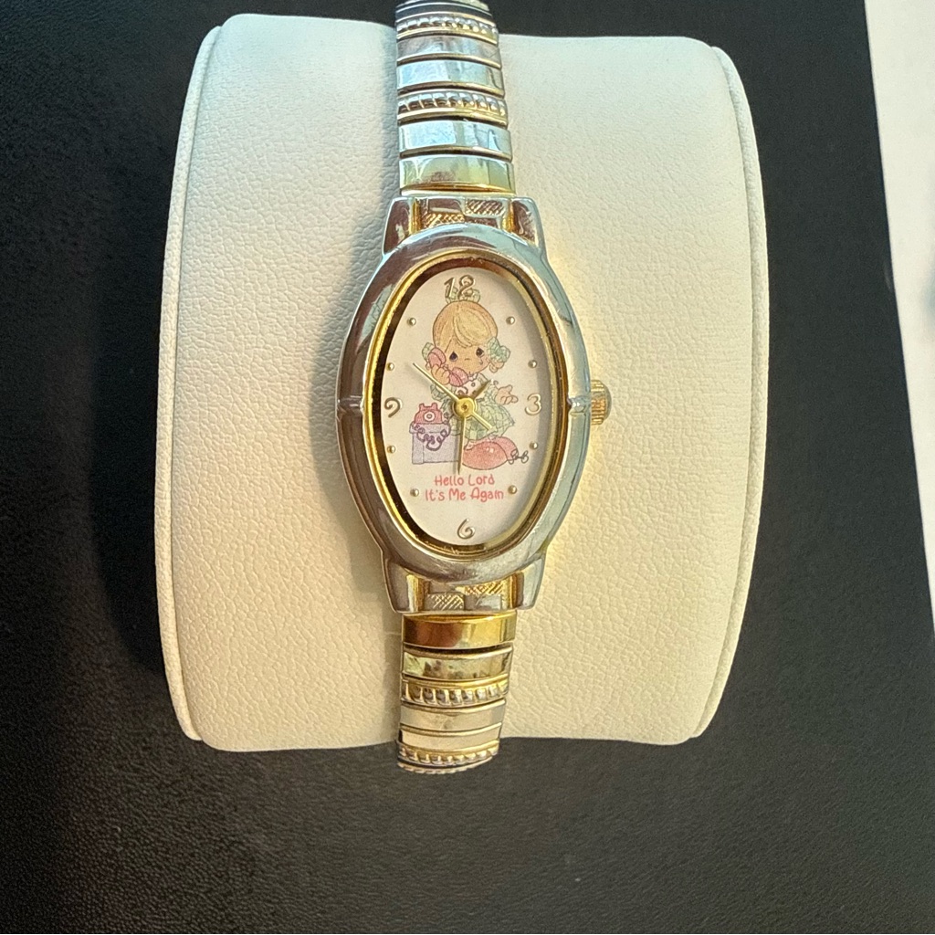 Precious Moments Oval GoldTone Watch With Pink Accent